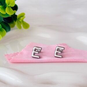Silver Bubble Letter E Stud Earrings Stainless Steel